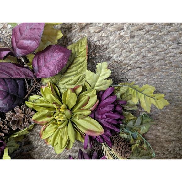 Purple Floral Leaf Twig 24" Pinecones Artificial Wreath Fall Autumn - Picture 2 of 11